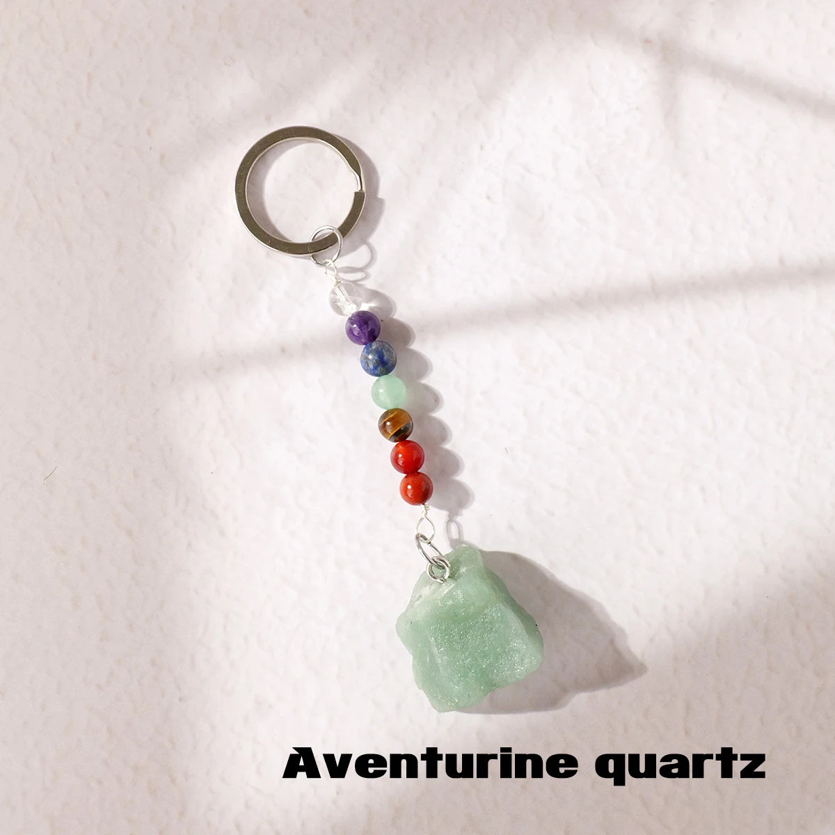 1 Stück natürlicher Kristall-Schlüsselanhänger mit sieben Chakra, Kristall-Rohstein-Anhänger, handgefertigter Schmuck, Festival-Geschenk
