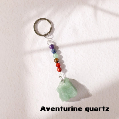 1 Stück natürlicher Kristall-Schlüsselanhänger mit sieben Chakra, Kristall-Rohstein-Anhänger, handgefertigter Schmuck, Festival-Geschenk