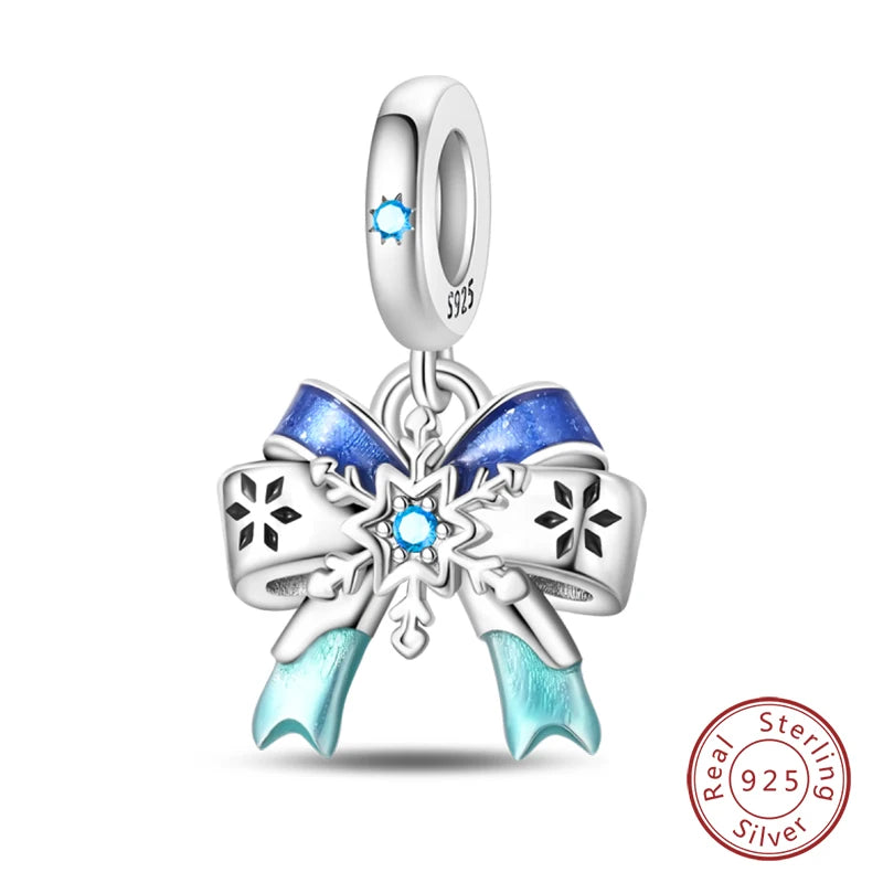 Winter-Charm, Original-Charm-Anhänger aus 925er-Sterlingsilber, Schneeflocke, Schneemann, Pinguin, für Frauen, feiner DIY-Geburtstagsschmuck, Geschenke