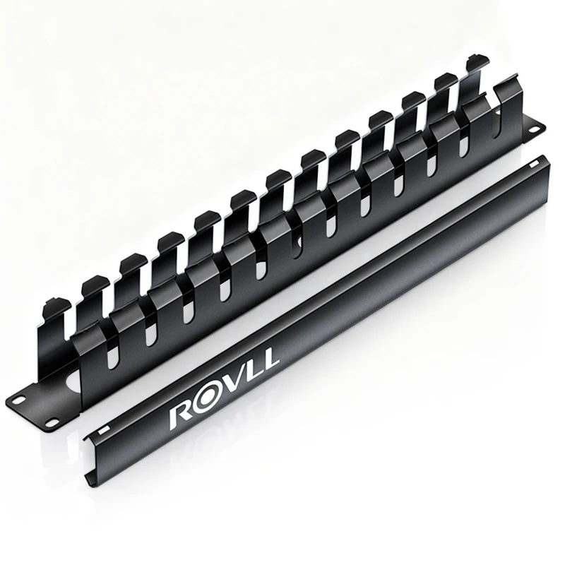 ROVLL 1U Netzwerkkabelmanagement, horizontale Montage, 19-Zoll-Server-Rack, 12/24-Steckplätze, Metall-Fingerkanal-Draht-Organizer mit Abdeckung