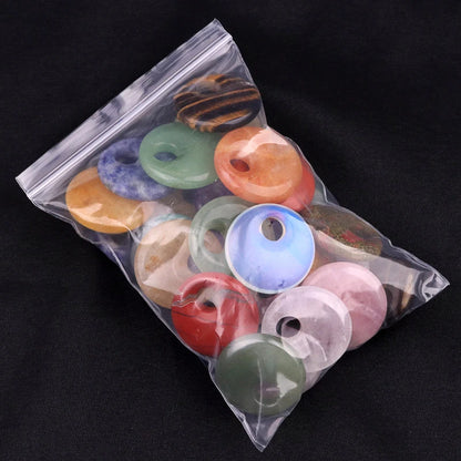Gelbes Tigerauge, 30 mm, Donut-Edelstein-Charms für die Herstellung von Schmuck, 8 mm Loch, Polieren, runder Glücksmünzenschutz, Sicherheit, Heilung