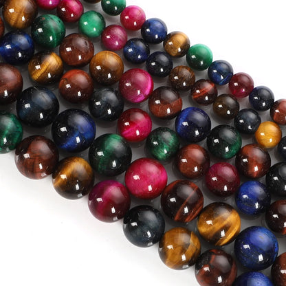 Natursteinperlen, mehrfarbig, Tigerauge, lose Distanzperlen für die Herstellung von Armbändern, Schmuck, DIY-Zubehör, Auswahlgröße 4/6/8/10/12 mm