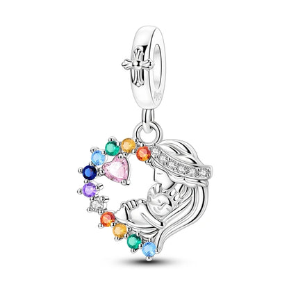 Funkelnde 925er-Sterlingsilber-Charm mit buntem Zirkon, festen Clip-Perlen und Engel-Anhänger, passend für Armbänder und Halsketten, exquisite Geschenke