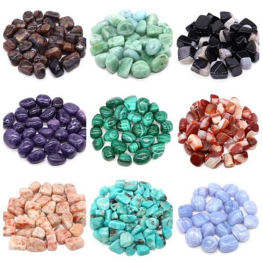 Natürliche Trommelstein-Heilkristalle, Malachit, Amazonit, Chiastolith, Probe, Energie, Mineral, Tank, Aquarium, Garten, Heimdekoration