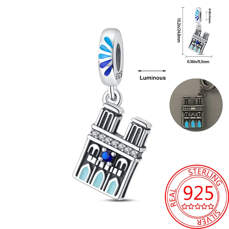 Kreativer Doppel-Charm aus 925er-Sterlingsilber, Eiffelturm, goldenes Herz, passend für DLY-Armbänder, Halsketten, Damen-Dating-Schmuck-Accessoires