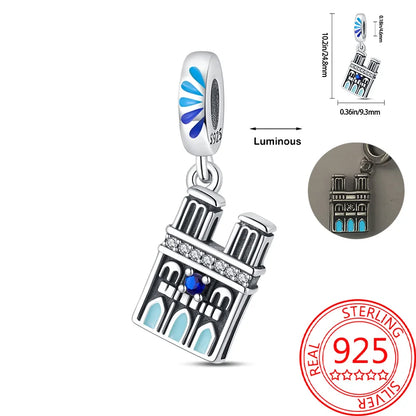 Kreativer Doppel-Charm aus 925er-Sterlingsilber, Eiffelturm, goldenes Herz, passend für DLY-Armbänder, Halsketten, Damen-Dating-Schmuck-Accessoires