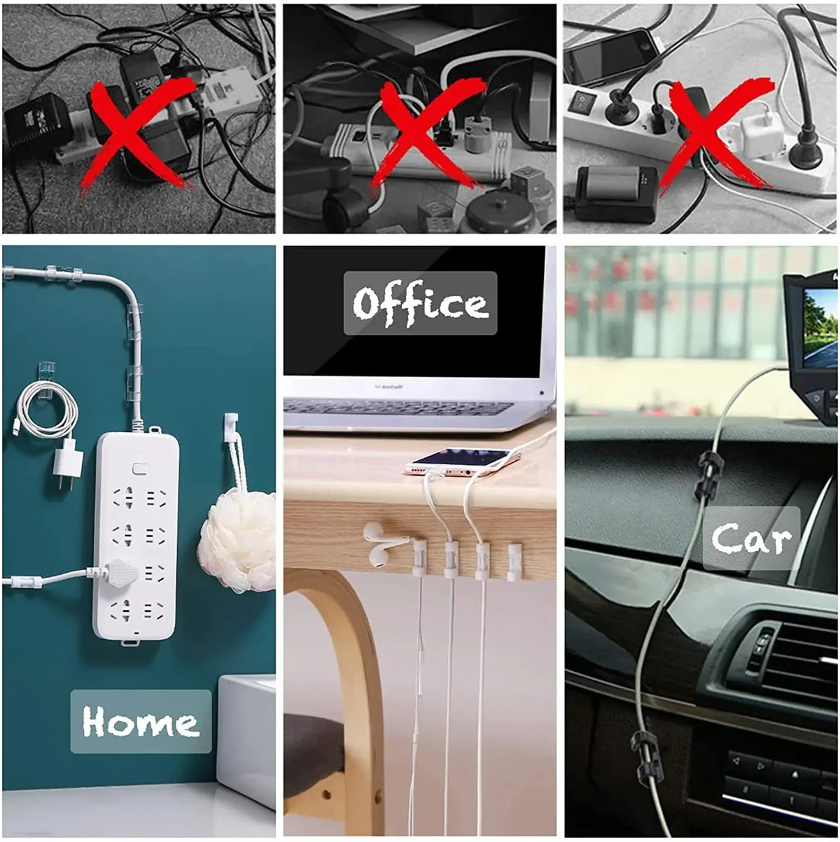Transparente Kunststoff-Kabelclips - Durchsichtige Kabelorganisatoren für Wand- und Schreibtisch-Kabelmanagement, Selbstklebende Kabelhalter