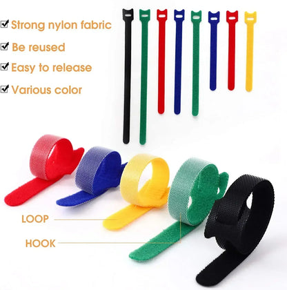 Klettverschluss, selbstklebend, kann wiederverwendet werden, Nylon, T-Hakenring, Schnalle, Befestigungsband für Kabelmanagement, Klebeband, Klettverschluss
