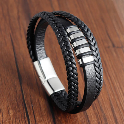 Charm Braid Rope Bracelet For Men Stainless Steel Magnetic Buckle Genuine Leather Bracelets &amp; Bangles Male Female Jewelry