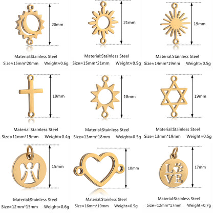 5Pcs Hohl Stern/Mond/Sonne Doppel Loch Charme Edelstahl Halskette Armband Anhänger DIY Link Stecker Schmuck machen Liefert