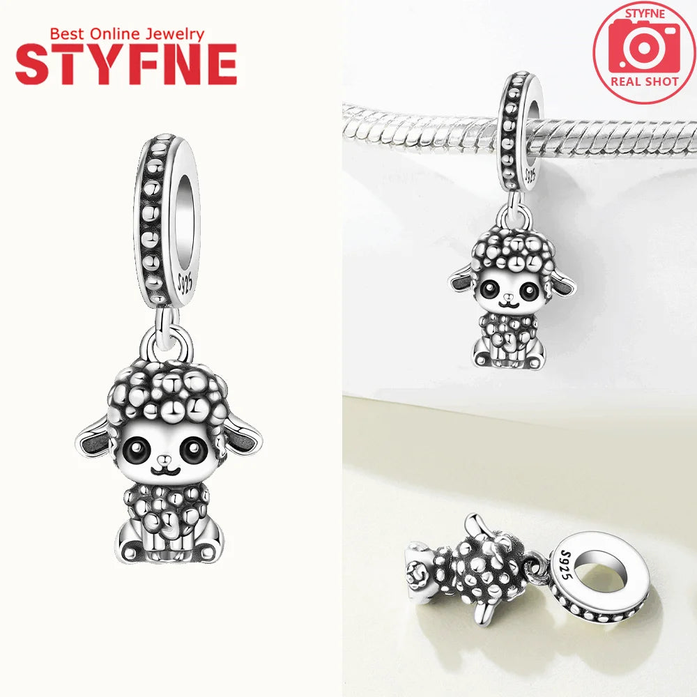Schwarze Charms aus 925er Silber, Schmetterling, Panda, Waschbär, Kalb, Lammperlen, Anhänger, passend für DIY-Original-Armband, Halskette, Modeschmuck, Geschenk