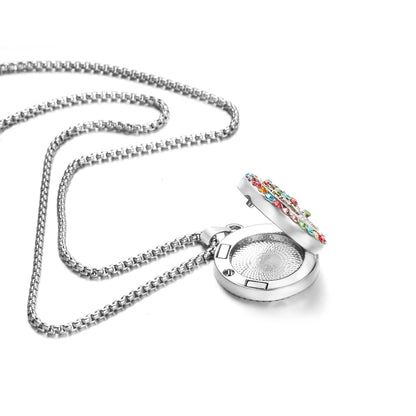Trend ige Aroma therapie ätherische Öl Medaillon bunte Kristall Baum des Lebens Anhänger Edelstahl Parfüm Diffusor Halskette Schmuck