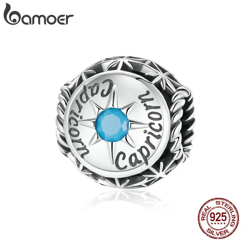 BAMOER Sternzeichen-Charm-Perlen aus 925er-Sterlingsilber, passend für Charm-Armbänder, 12 Sternbilder, Zirkonia-Charm SCC1725
