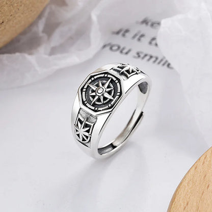 Retro Poseidon Kompass Ring versilbert Hexagramm Öffnung verstellbarer Ring Männer und Frauen Hip-Hop Trend Schmuck Geschenk