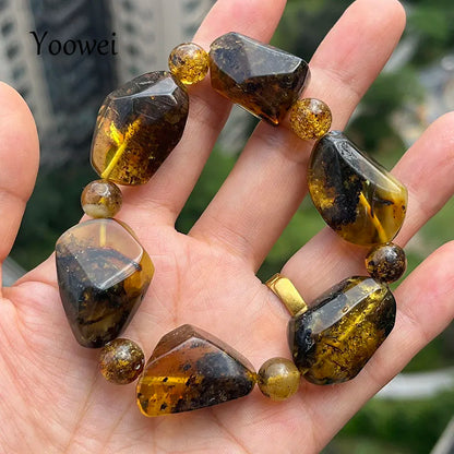 2026 Echtes Bernstein-Armband für Geburtstagsfeiern Einzigartiges Handgefertigtes Baltisches Pflanzen-DIY Facettierte Perlen 100% Echtes Naturstein-Schmuckstück