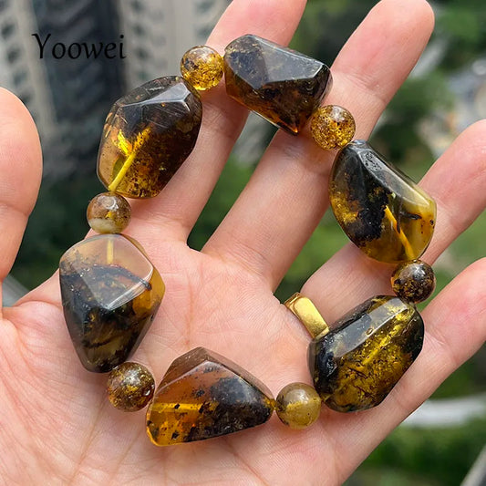 2026 Echtes Bernstein-Armband für Geburtstagsfeiern Einzigartiges Handgefertigtes Baltisches Pflanzen-DIY Facettierte Perlen 100% Echtes Naturstein-Schmuckstück