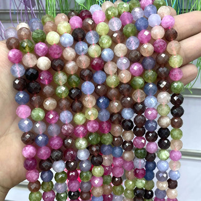 8MM Natürliche Stein Faceted Aquamarine Morganite Turmalin Apatit Runde Spacer Perlen Diy Für Schmuck Machen Zubehör