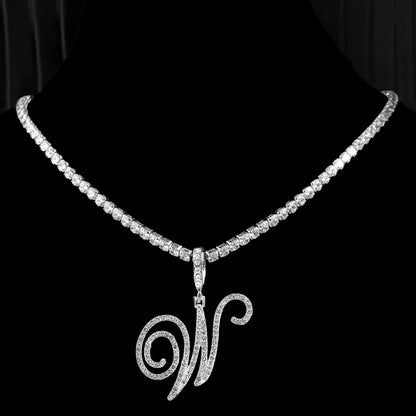 Neue Kursive Buchstaben Kubische Zirkonia Kette Initialen Namenskette Hip-Hop Schmuck Gold Silber Farbe CZ 26 Alphabet Anhänger Halsketten