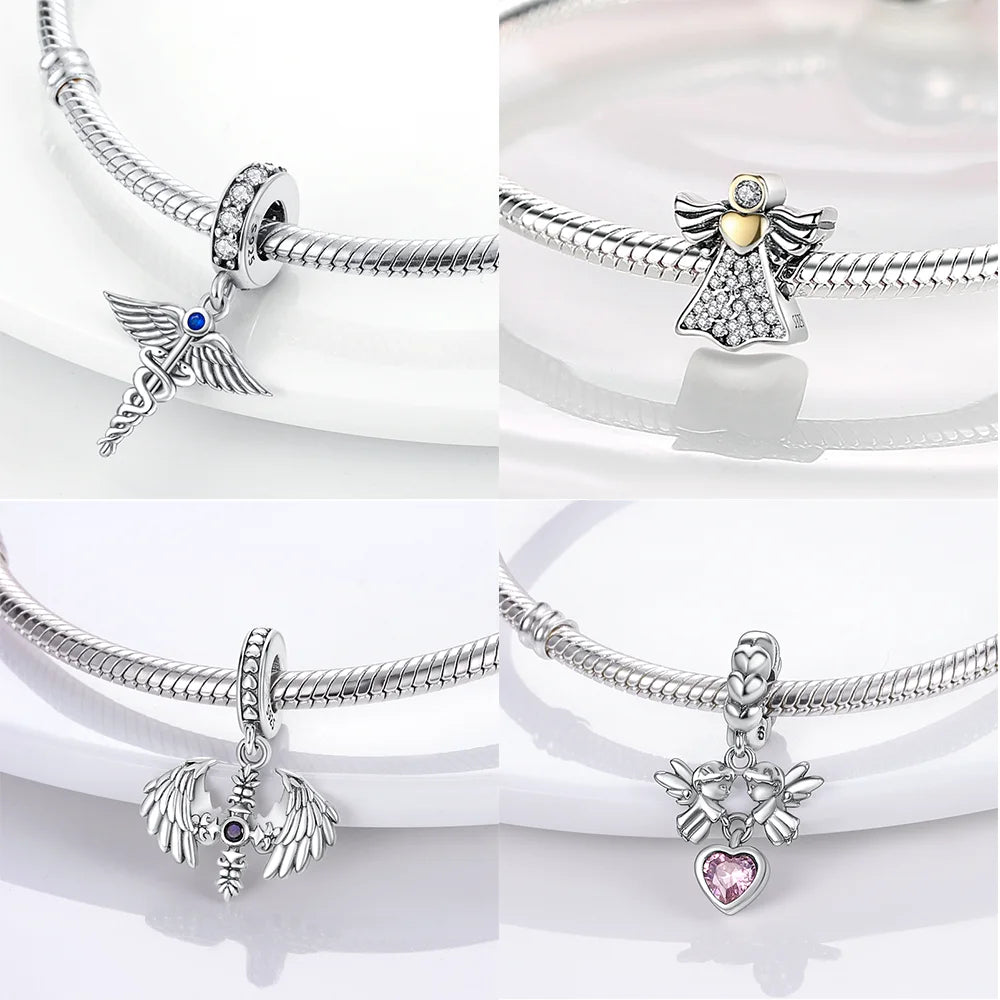 Neue Silber 925 Engel Skulptur Charms Herz Perlen Fit Original Armband für Frauen Schmuck Party Perlen DIY Edlen Schmuck Geschenke