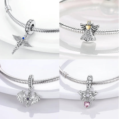 Neue Silber 925 Engel Skulptur Charms Herz Perlen Fit Original Armband für Frauen Schmuck Party Perlen DIY Edlen Schmuck Geschenke