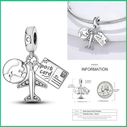 Charms aus 925er-Sterlingsilber, Flugzeug, Reisepass, Elefant, Perlenanhänger, passend für Original-Armbänder, für Frauen, Geburtstag, Modeschmuck, Geschenk