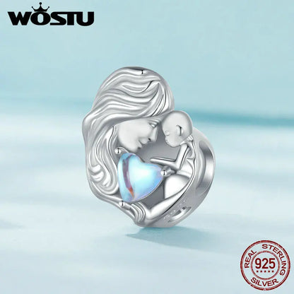 WOSTU 925 Sterling Silber Mondstein Charms Herz Perlen Astronaut Mond Anhänger Fit Original Armband DIY Halskette Schmuck Machen