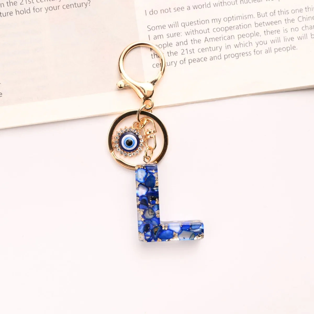 Neuer königsblauer Schlüsselanhänger mit 26 englischen Buchstaben, Devil's Eye, Taschenanhänger für Damen mit Großbuchstaben
