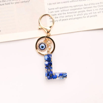Neuer königsblauer Schlüsselanhänger mit 26 englischen Buchstaben, Devil's Eye, Taschenanhänger für Damen mit Großbuchstaben