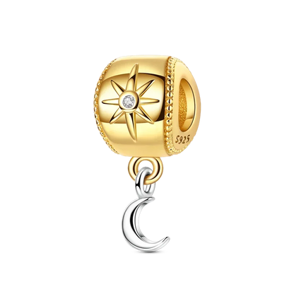 Gold-Serie, DIY-Charms, Original-Charms aus 925er-Sterlingsilber mit eingelegtem Zirkonium, Sonnen- und Leoparden-Anhänger, passend für Armbänder, Schmuck, Geschenkmarkierung