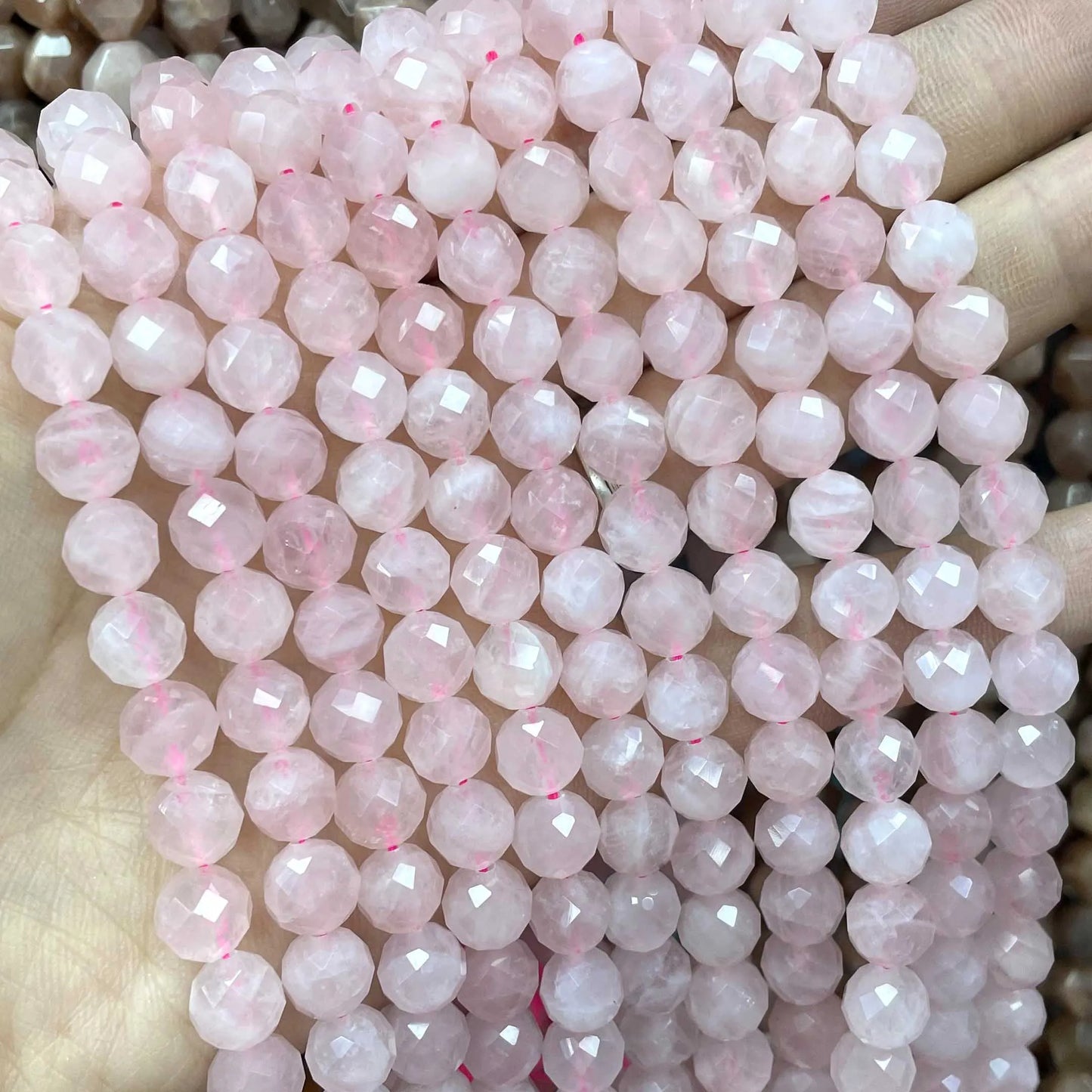 6/8/10MM Naturstein Facettiert Rosa Rosenquarz Runde Edelstein Spacer Perlen Für Schmuck Machen DIY Zubehör 7,5'' Zoll