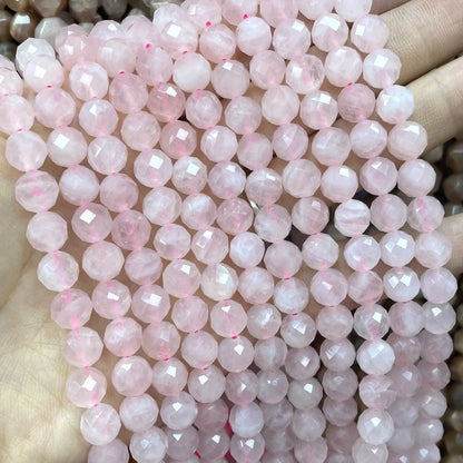 6/8/10MM Naturstein Facettiert Rosa Rosenquarz Runde Edelstein Spacer Perlen Für Schmuck Machen DIY Zubehör 7,5'' Zoll