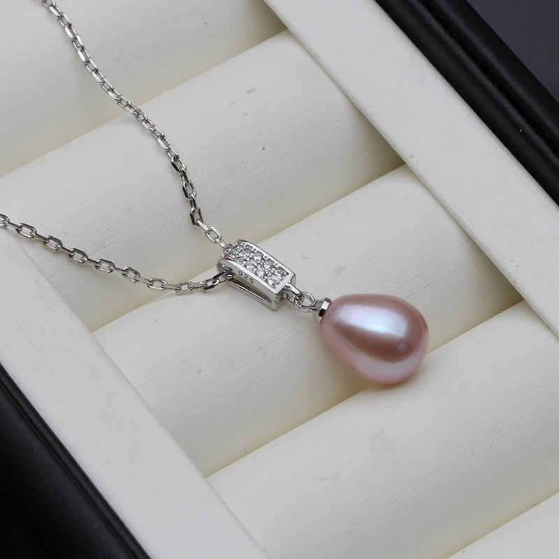 Echter natürlicher schwarzer Süßwasserperlen-Anhänger für Damen, 925er Sterlingsilber, Perlenkette, Mutter, Ehefrau, Geburtstagsgeschenk