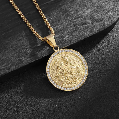 Saint George Dragon Slayer Knight Anhänger Titan Stahl Männer Frauen personalisierte Hip Hop Halskette Schmuck