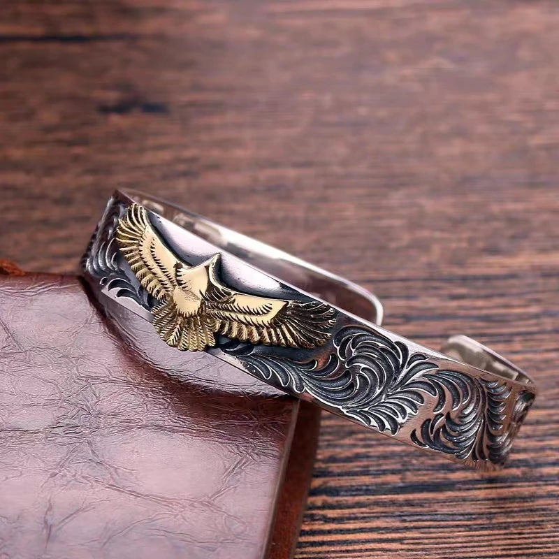 Punk Gold Farbe Adler Tier Druck Manschette Armband Männer Manschette Armreifen Männlichen Charme Rock Motorrad Reiter Schmuck