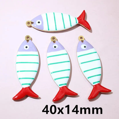 10 Stück Edelstahl Emaille Streifen Fisch Charms Anhänger 40x8/40x14mm DIY Schmuck Herstellung Zubehör für Halsketten Ohrringe