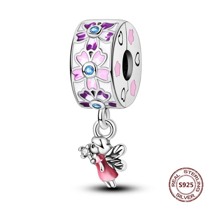 Lucky Clover Clip Charms 925 Sterling Silber Original Black Cat Stopper Clamp Silikon Spacer Charm für DIY Schmuck Armband