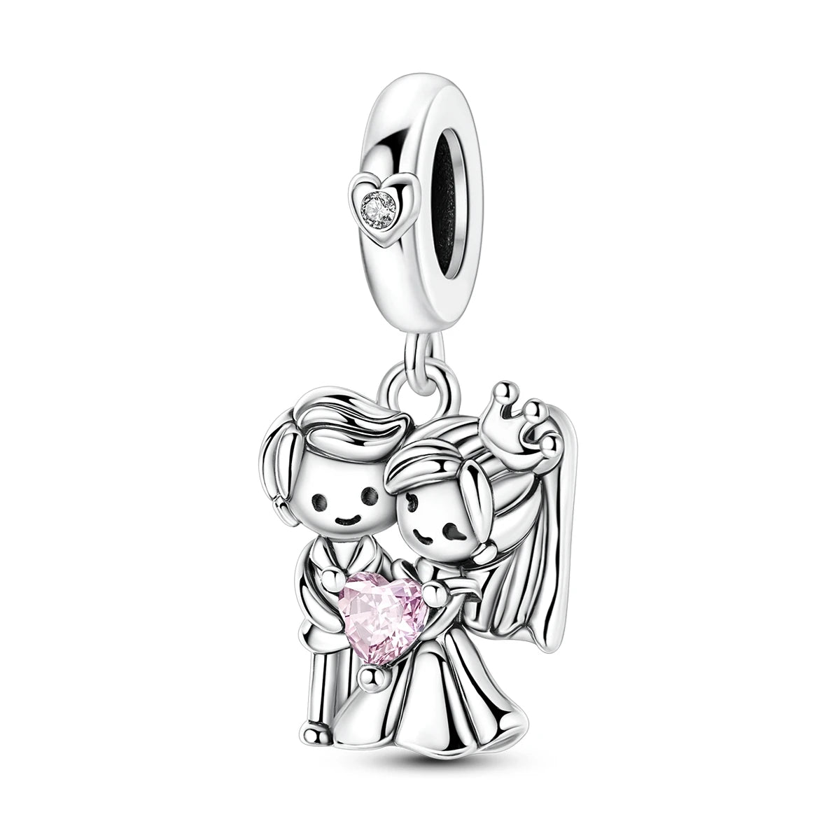 Valentinstag-Charm aus 925er Silber, Bräutigam und Braut, baumelnder Charm, passend für Armbänder, Perlen zum Selbermachen, für Damenschmuck