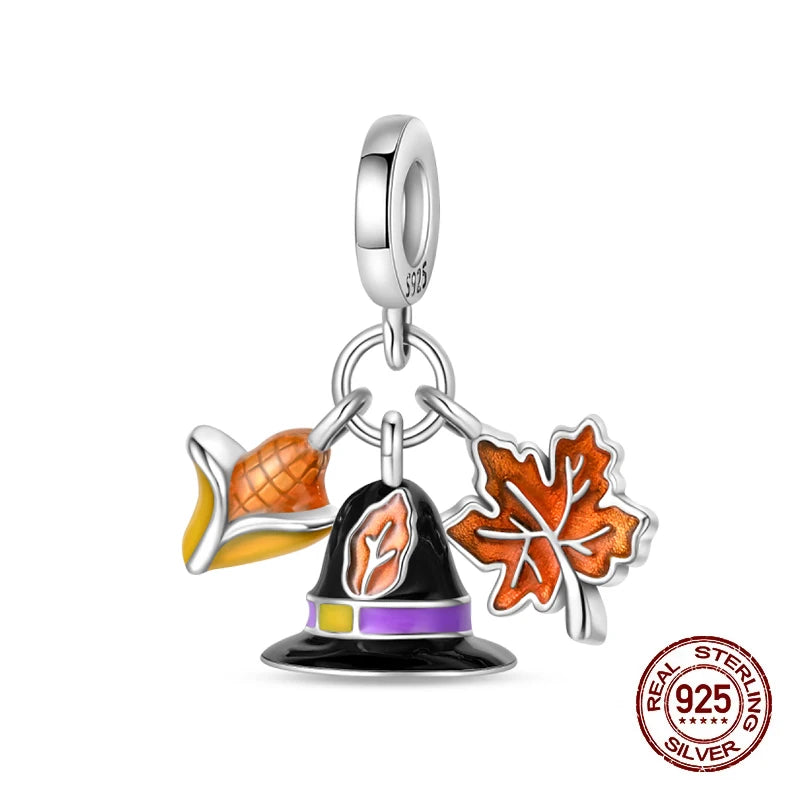 Herbst Neue 925 Sterling Silber Braun Maple Leaf Kürbis Biene Charms Bead Fit 3mm 925 Original Armbänder DIY schmuck Warmes Geschenk