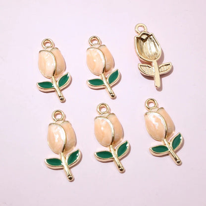 20 Stück 21x10mm Emaille Rose Blumen Anhänger Legierung Metall niedlich Blumen DIY Schmuck Herstellung Zubehör für Halsketten Ohrringe