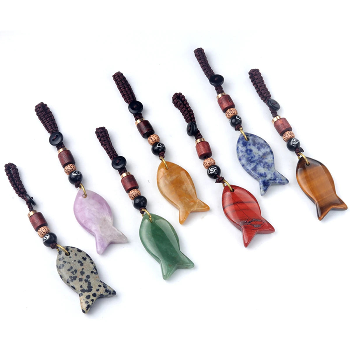 1 stücke natürliche Halbe del stein Tigerauge Stein gewebte kleine Fisch Auto Schlüssel bund Tasche Anhänger Schmuck Zubehör Geschenk