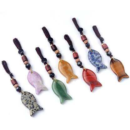 1 stücke natürliche Halbe del stein Tigerauge Stein gewebte kleine Fisch Auto Schlüssel bund Tasche Anhänger Schmuck Zubehör Geschenk