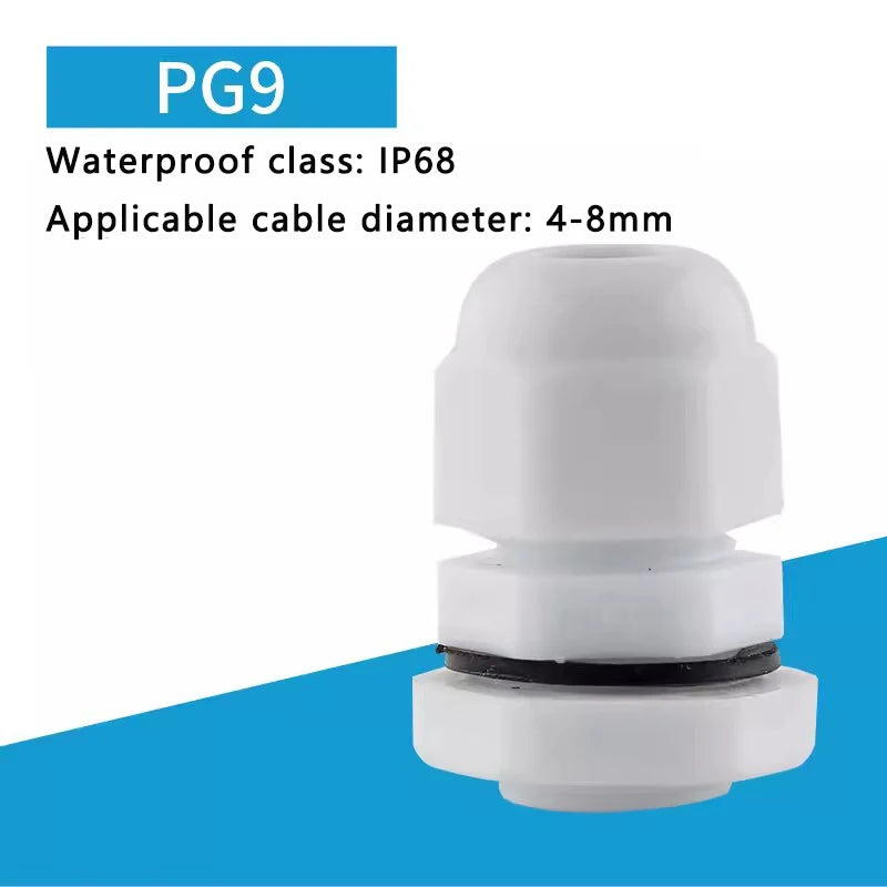 PG7-PG36 Kabelverschraubung, Kabeleingang, IP68, wasserdicht, weißes Nylon-Kunststoff-Anschlussstück