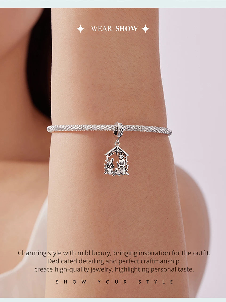 WOSTU Anhänger „Jesus-Krippe“ aus 925er-Sterlingsilber, „Die Geburt Jesu“, passend für Armbänder, Halsketten, DIY, einzigartiges Geschenk