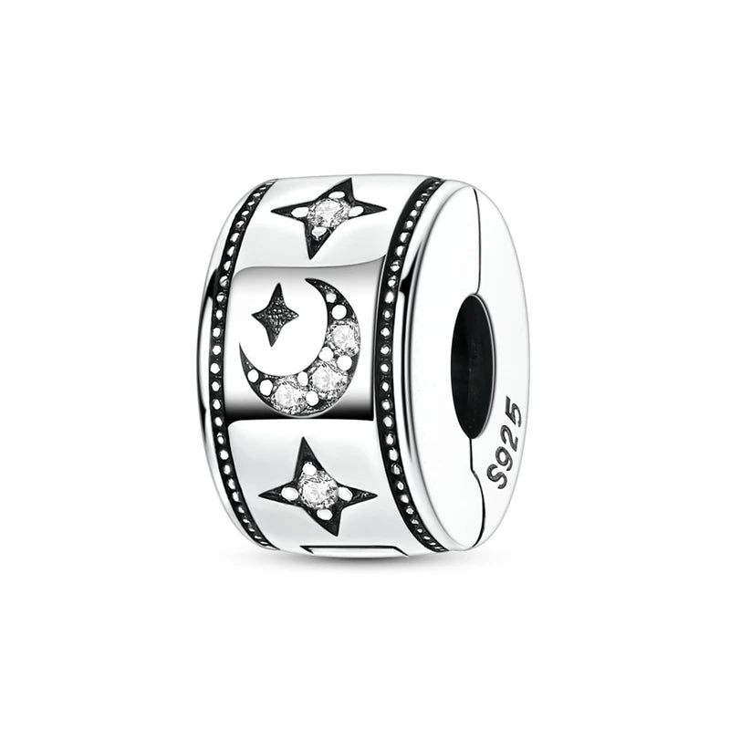 Lucky Clover Clip Charms 925 Sterling Silber Original Black Cat Stopper Clamp Silikon Spacer Charm für DIY Schmuck Armband