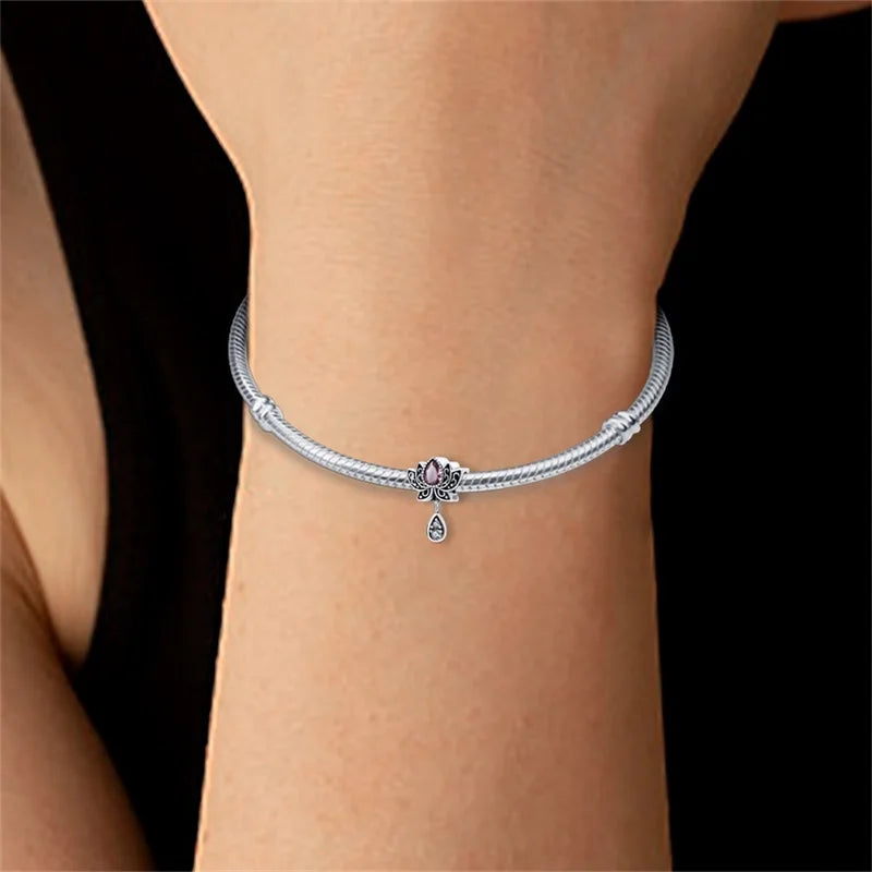 Lotus-Charm-Anhänger aus 925er-Sterlingsilber mit Zirkonia, passend für DIY-Armband-Halskette, Geschenk für Sie, Colgante Plata