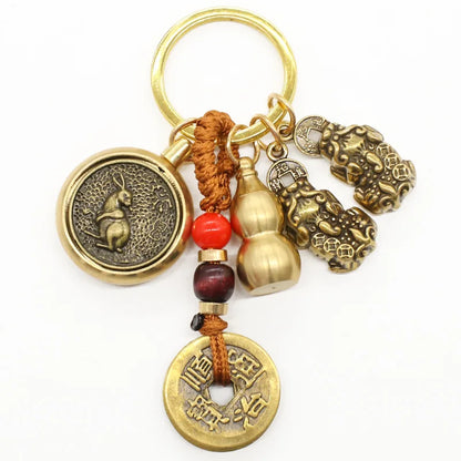 Messing Biss Geld Pixiu Schlüsselanhänger Sternzeichen Kupfer Kürbis Feng Shui Anhänger Chinesischer Knoten Glück Maskottchen Auto Schlüsselanhänger Spinner Dekoration