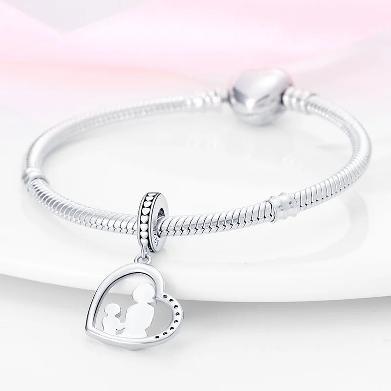 Charms-Anhänger für Mutter und Tochter aus 925er-Sterlingsilber mit Zirkonia, passend für DIY-Armband-Halskette, Geschenk für Sie, Colgante Plata
