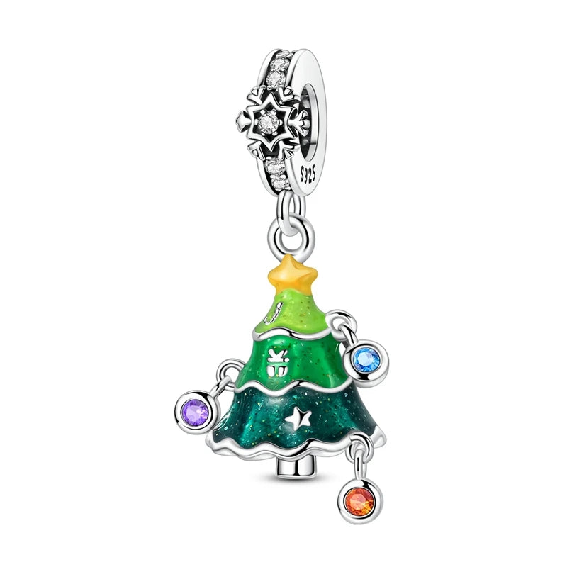 Charms mit glänzendem Weihnachtsbaum-Anhänger aus 925er-Sterlingsilber, passend für Damen, Original-Armband, DIY, Weihnachtsgeschenk