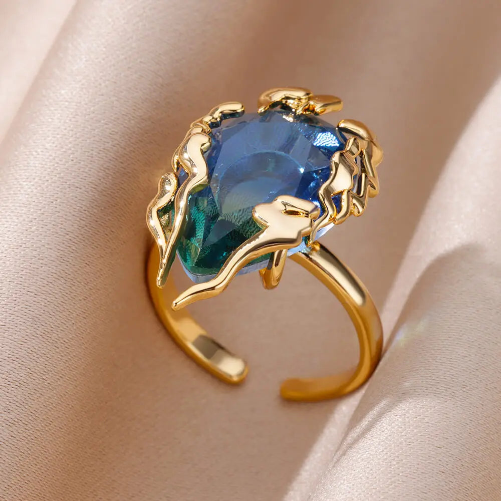 Luxus Edelstahl Ringe Vergoldet Bunte Stein Zirkon Kristall Herz Ring Für Frauen Hochzeit Boho Schmuck Weihnachtsgeschenk