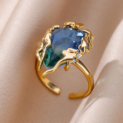 Luxus Edelstahl Ringe Vergoldet Bunte Stein Zirkon Kristall Herz Ring Für Frauen Hochzeit Boho Schmuck Weihnachtsgeschenk